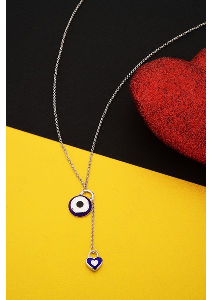 925 Ayar Gümüş Kalp Sallantılı Nazar Kolye - 23176301 fırsatları