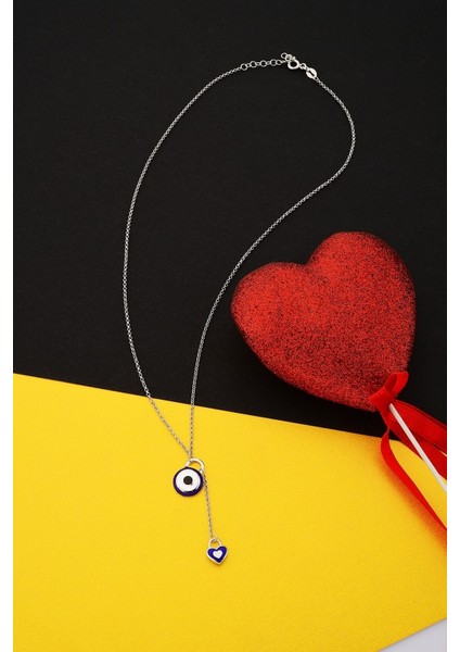 925 Ayar Gümüş Kalp Sallantılı Nazar Kolye - 23176301 indirimleri