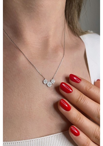 925 Ayar Gümüş Minimal Yoncalar Kolye - 23178501