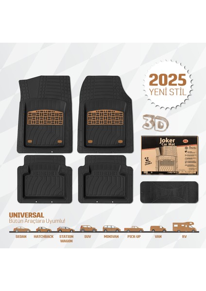 Bütün Araçlara Uyumlu Universal Araç Paspas 5 Parça Tam Set 3D Derin Havuzlu(5 Renk Opsiyonlu)