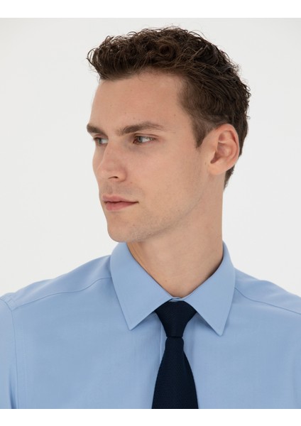Erkek Mavi Slim Fit Uzun Kollu Basic Gömlek 50277778-VR036 fiyatları