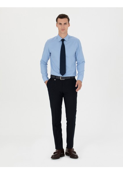 Erkek Mavi Slim Fit Uzun Kollu Basic Gömlek 50277778-VR036 fırsatları