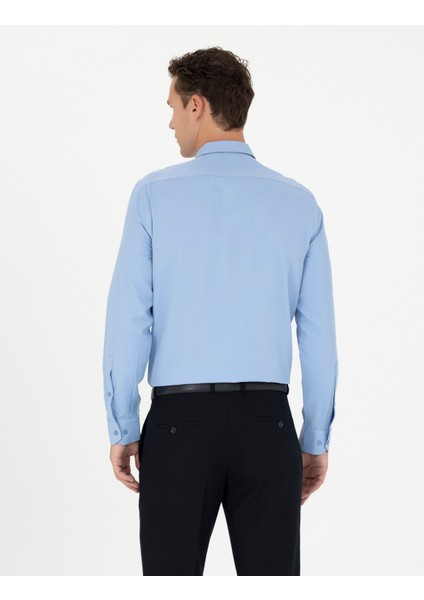 Erkek Mavi Slim Fit Uzun Kollu Basic Gömlek 50277778-VR036 indirimleri