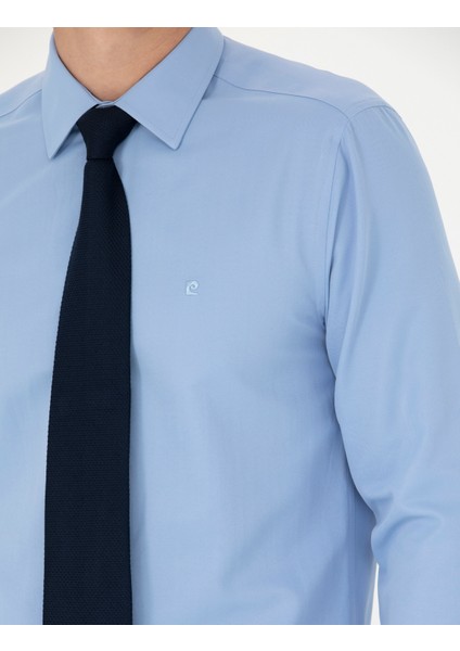 Erkek Mavi Slim Fit Uzun Kollu Basic Gömlek 50277778-VR036