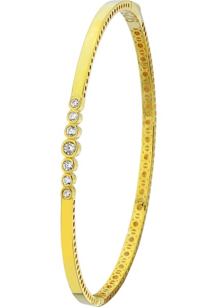 18K Altın Kaplamalı 925 Ayar Gümüş Zirkon Taşlı Kelepçe Bileklik - 45101401 fiyatları