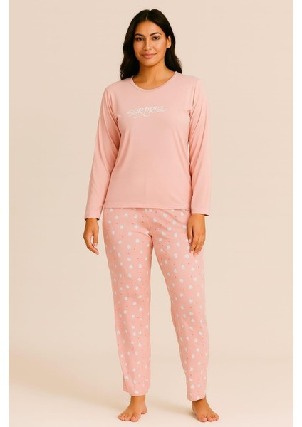 Kadın 20645 Uzun Kol Milan Pijama Takımı Somon