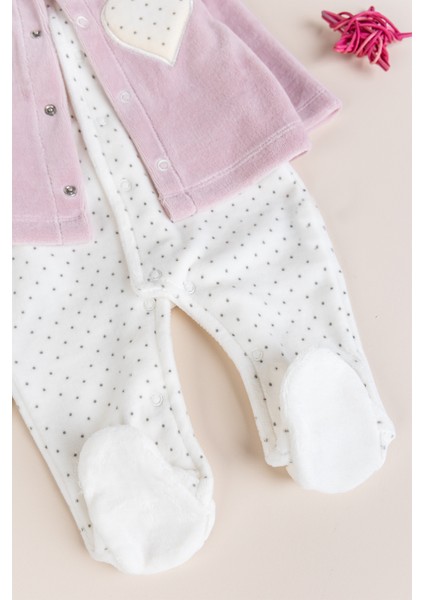 Hırkalı Bebe Yaka 2'li Kadife Kışlık Kız Bebek Tulum Set fırsatları