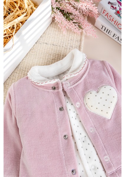 Hırkalı Bebe Yaka 2'li Kadife Kışlık Kız Bebek Tulum Set indirimleri