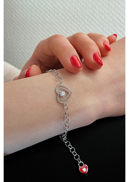 925 Ayar Gümüş Tasarım Kalp Bileklik- 45101001 fiyatları