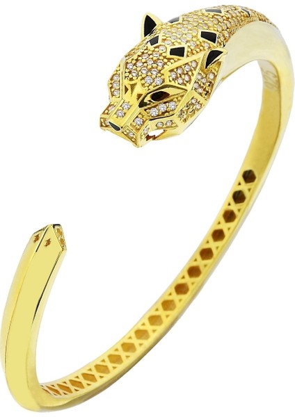 18K Altın Kaplamalı 925 Ayar Gümüş Panter Figürlü Kelepçe Bileklik - 45102401 fiyatları