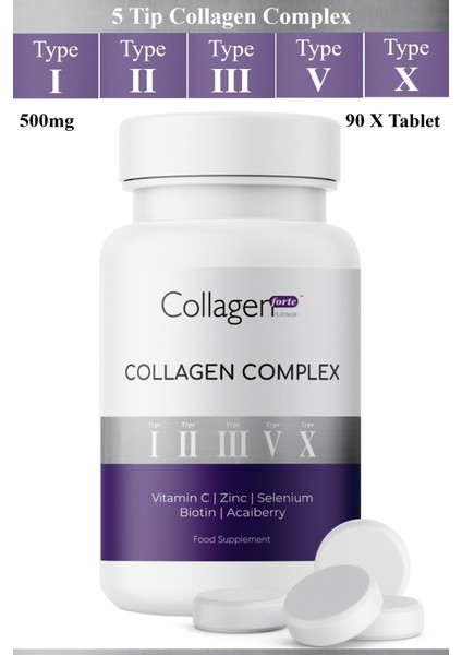 Kolajen Complex , Tip 1,2,3,5,10 Biotin, Çinko, Selenyum, C Vitamini & Açai, 90 Tablet fiyatları