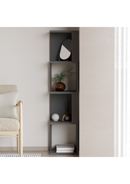 Herry Köşe Kitaplık – Dekoratif Raf Ünitesi, Modern Kütüphane, Antrasit fiyatları