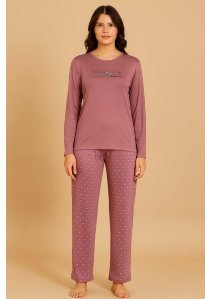 Kadın 20644 Uzun Kol Milan % 100 Pamuk Pijama Takımı Mürdüm