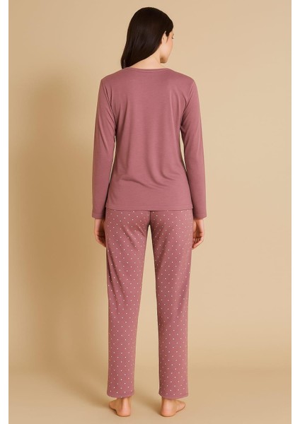 Kadın 20644 Uzun Kol Milan % 100 Pamuk Pijama Takımı Mürdüm fiyatları