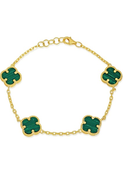 14K Altın Kaplamalı 925 Ayar Gümüş Granada Saray Yoncası Bileklik - Yeşil 45103000