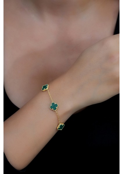 14K Altın Kaplamalı 925 Ayar Gümüş Granada Saray Yoncası Bileklik - Yeşil 45103000 fiyatları