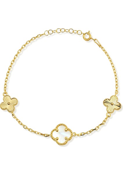 14K Altın Kaplamalı 925 Ayar Gümüş Granada Saray Yoncaları Bileklik - Beyaz 45103303