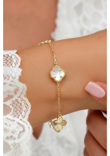 14K Altın Kaplamalı 925 Ayar Gümüş Granada Saray Yoncaları Bileklik - Beyaz 45103303 fiyatları