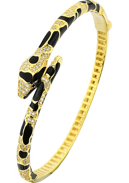 18K Altın Kaplamalı 925 Ayar Gümüş Yılan Figürlü Kelepçe Bileklik - 45102801