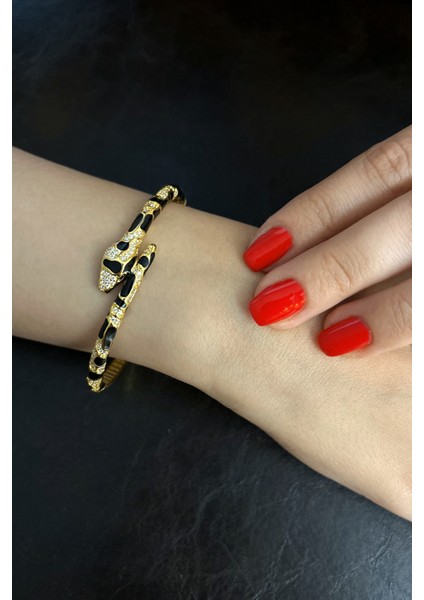 18K Altın Kaplamalı 925 Ayar Gümüş Yılan Figürlü Kelepçe Bileklik - 45102801 fiyatları