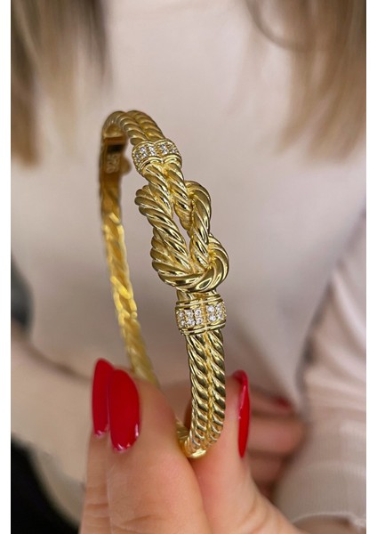 18K Altın Kaplamalı 925 Ayar Gümüş Gemici Düğümü Halat Kelepçe Bileklik - 45101801 modelleri