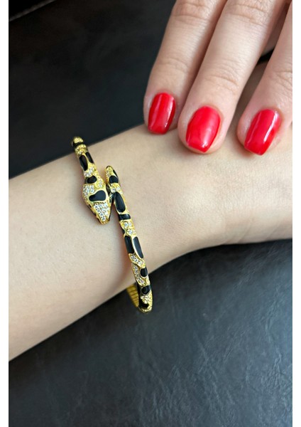 18K Altın Kaplamalı 925 Ayar Gümüş Yılan Figürlü Kelepçe Bileklik - 45102801 modelleri