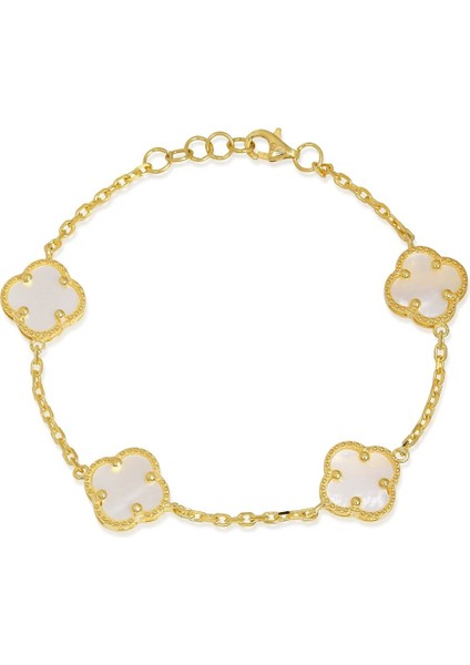 14K Altın Kaplamalı 925 Ayar Gümüş Granada Saray Yoncası Bileklik - Beyaz 45103003