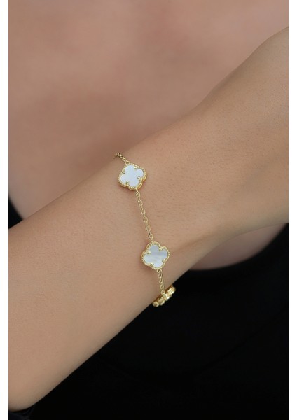 14K Altın Kaplamalı 925 Ayar Gümüş Granada Saray Yoncası Bileklik - Beyaz 45103003 fiyatları