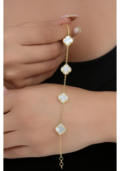 14K Altın Kaplamalı 925 Ayar Gümüş Granada Saray Yoncası Bileklik - Beyaz 45103003 modelleri