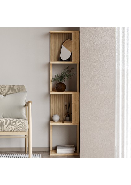 Herry Köşe Kitaplık – Dekoratif Raf Ünitesi, Modern Kütüphane, Safir Meşe fiyatları