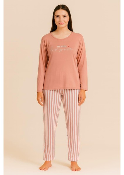 Kaadın 20300 Uzun Kol Milan Pijama Takımı Pudra