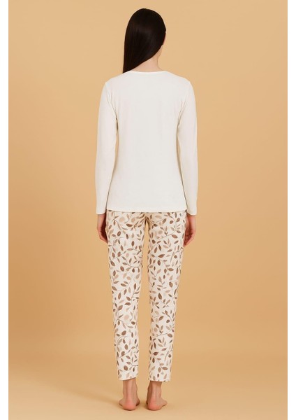 Kadın 20546 Uzun Kol Milan % 100 Pamuk Pijama Takımı Bej fiyatları