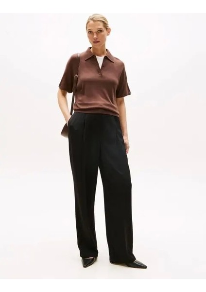 Viskon Twill Rahat Kesim Düz Paça Kadın Pantolon WW0WW46749BDS