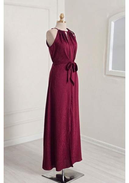 Bordo Ön Bağlamalı Detaylı Elbise 251656 indirimleri