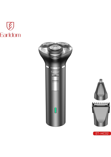 HC02 3-in-1 IPX7 Su Geçirmez Tıraş Makinesi | Burun Kılı Aparatlı & Nemli/Kuru Kullanım – Siyah