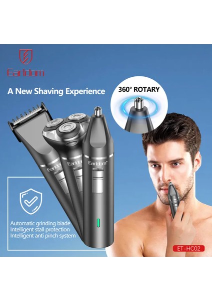 HC02 3-in-1 IPX7 Su Geçirmez Tıraş Makinesi | Burun Kılı Aparatlı & Nemli/Kuru Kullanım – Siyah indirimleri