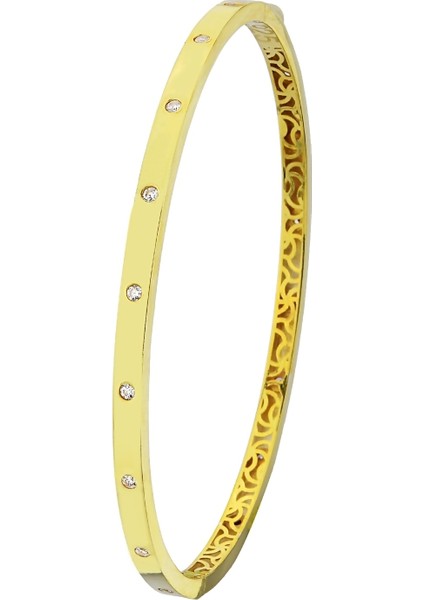 18K Altın Kaplamalı 925 Ayar Gümüş Zirkon Taşlı Kelepçe Bileklik - 45101101 fiyatları