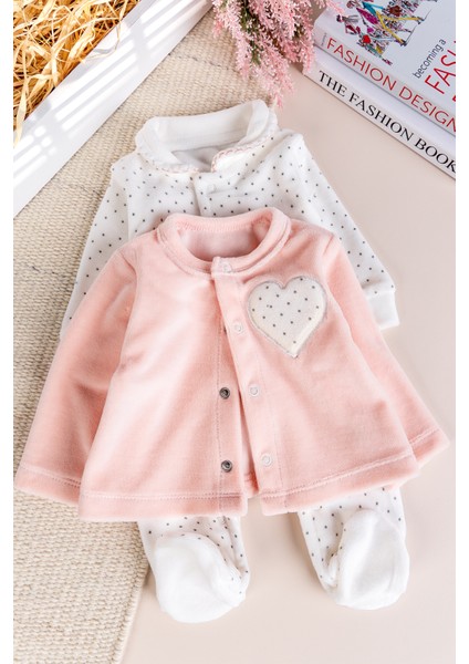 Hırkalı Bebe Yaka 2'li Kadife Kışlık Kız Bebek Tulum Set fiyatları