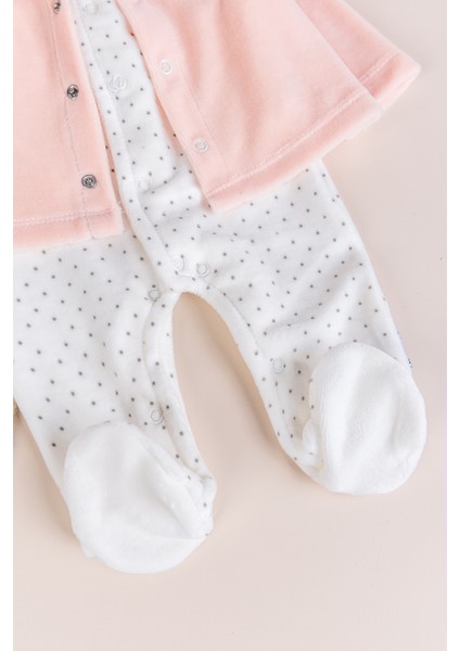 Hırkalı Bebe Yaka 2'li Kadife Kışlık Kız Bebek Tulum Set fırsatları