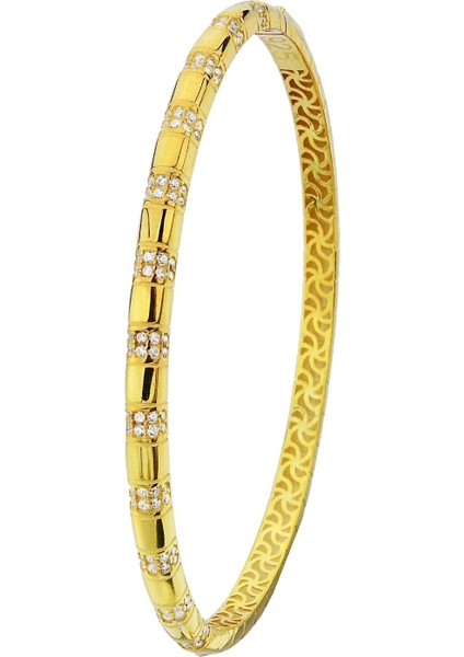 18K Altın Kaplamalı 925 Ayar Gümüş Zirkon Taşlı Kelepçe Bileklik - 45101301 fiyatları