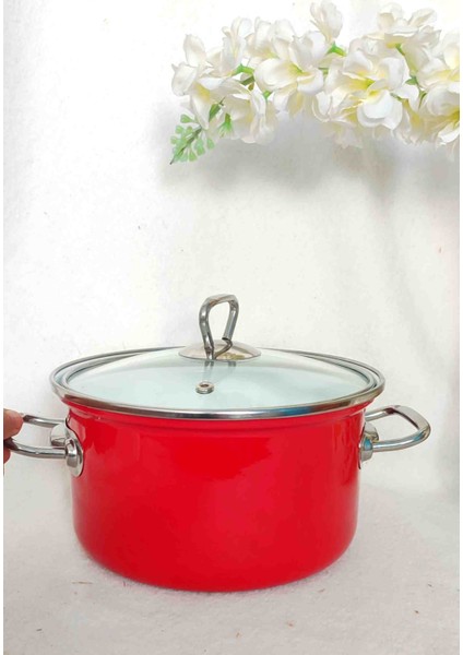 Kırmızı Emaye Tencere 3,4 Litre 22 cm Çap Krom Detaylı Süt Yoğurt Çorba Tenceresi fiyatları