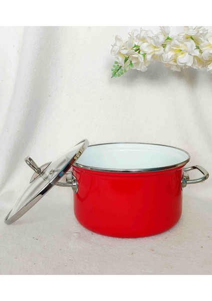 Kırmızı Emaye Tencere 3,4 Litre 22 cm Çap Krom Detaylı Süt Yoğurt Çorba Tenceresi modelleri