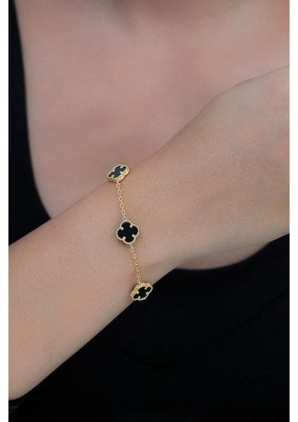 14K Altın Kaplamalı 925 Ayar Gümüş Granada Saray Yoncası Bileklik - Siyah 45103002 fiyatları