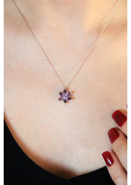 925 Ayar Gümüş Mor Lotus Çiçeği Kolye - 23165700 fiyatları