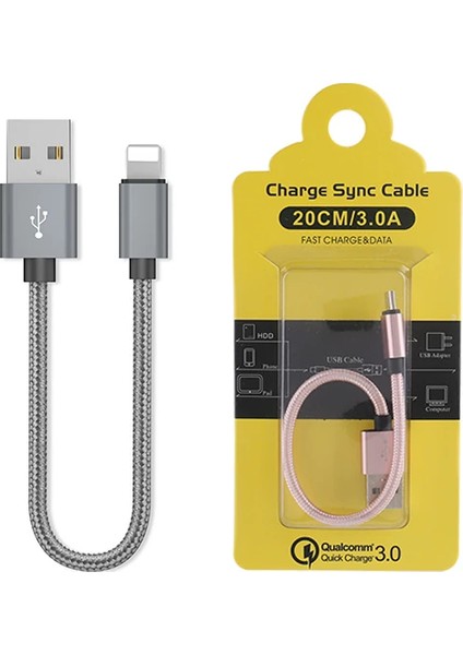 Ally Iphone Ios 3.0A Hızlı Şarj Halat USB Kablo 20CM-(1903) - VB6226-7494