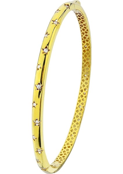 18K Altın Kaplamalı 925 Ayar Gümüş Yıldız Figürlü Kelepçe Bileklik - 45101201