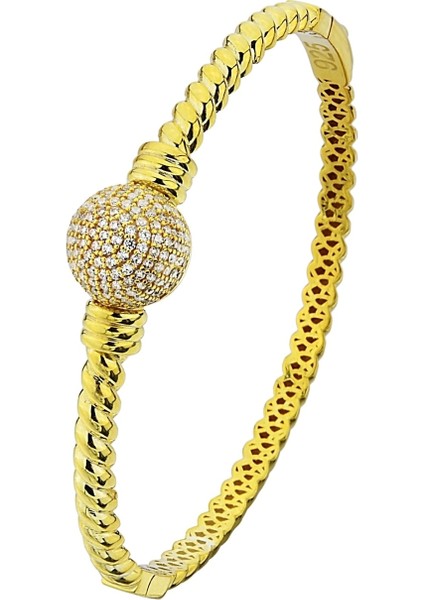 18K Altın Kaplamalı 925 Ayar Gümüş Zirkon Taşlı Burgu Kelepçe Bileklik - 45101701 fiyatları