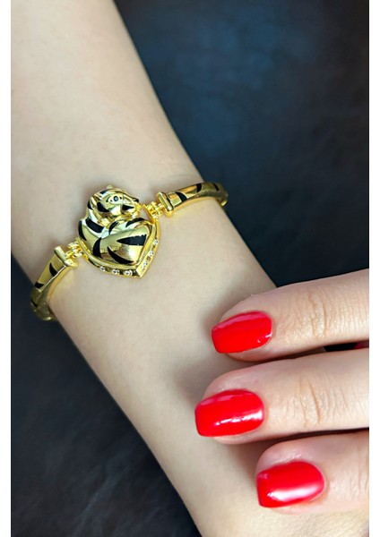 18K Altın Kaplamalı 925 Ayar Gümüş Panter Figürlü Kelepçe Bileklik