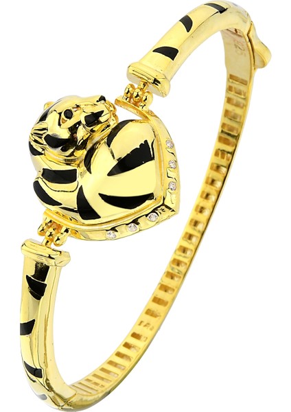 18K Altın Kaplamalı 925 Ayar Gümüş Panter Figürlü Kelepçe Bileklik fiyatları