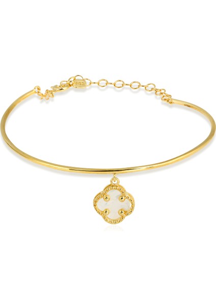 14K Altın Kaplamalı 925 Ayar Gümüş Granada Saray Yoncası Tel Bileklik - Beyaz 45103103